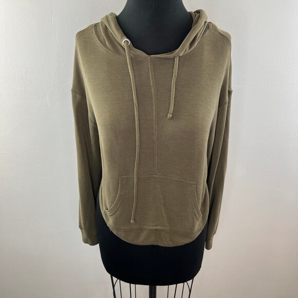 FREE PEOPLE Movement Back Into It Olive Green Long Sleeve Rounded Hoodie Sz XS - Picture 4 of 9